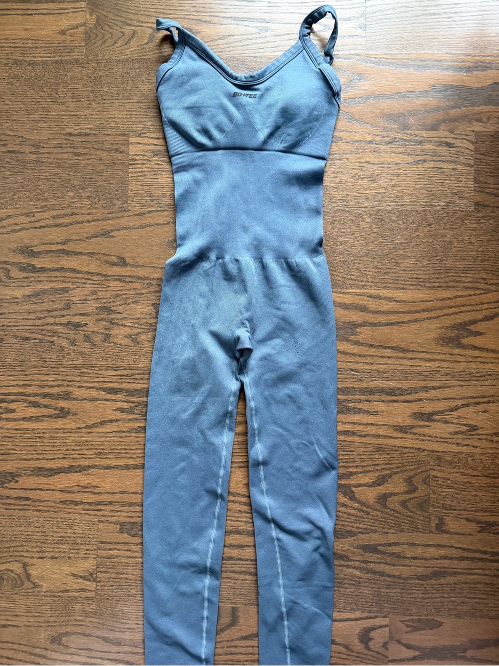 Seamless Blue One-Piece Jumpsuit with Built-In Bra